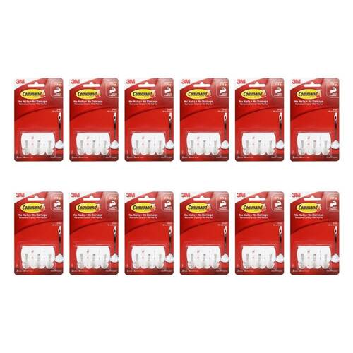 12x 3pc 3M Command No Nail Small Hanging Wall Wire Hook Holds 225g White