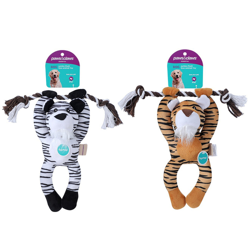 2PK Paws & Claws Jumbo Plush Zoo Animal Dog/Pet Toy Assorted 30x25cm