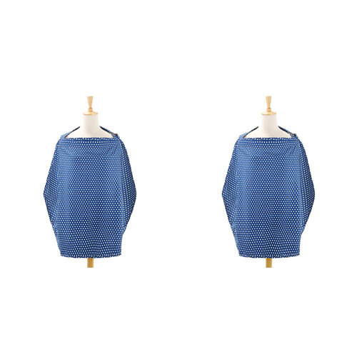 2PK The Peanutshell 92cm Cotton Nursing Cover Navy Dot