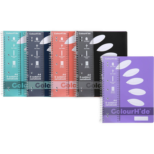 5pc Colourhide 5 Subject A4 Writing Notebook 250-Pages Assorted