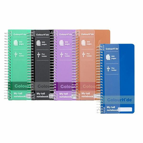 5pc Colourhide Tall Spiral Notebook Ruled 200-Pages - Assorted