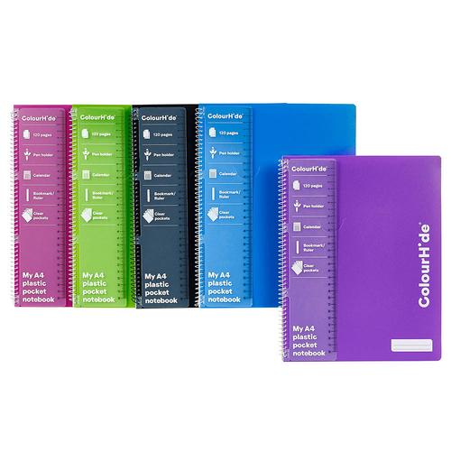 4pc Colourhide A4 Notebook Writing Stationery 120-Pages Assorted