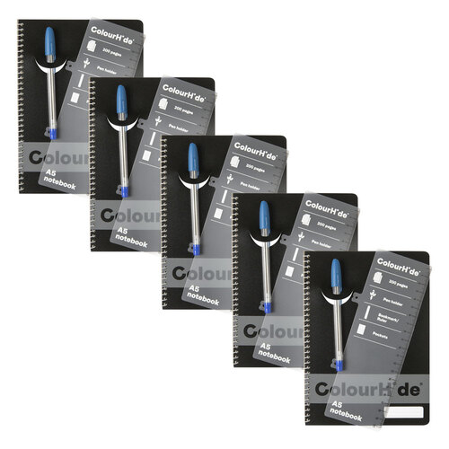 5pc Colourhide Notebook w/ Ruler A5 200-Pages Black