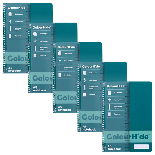 5pc Colourhide Notebook w/ Ruler A5 200-Pages Teal Green