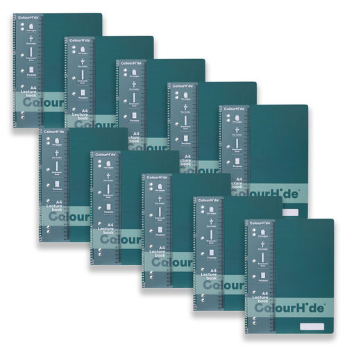 10PK Colourhide Writing Notebook w/ Ruler A4 120 Pages Teal Green
