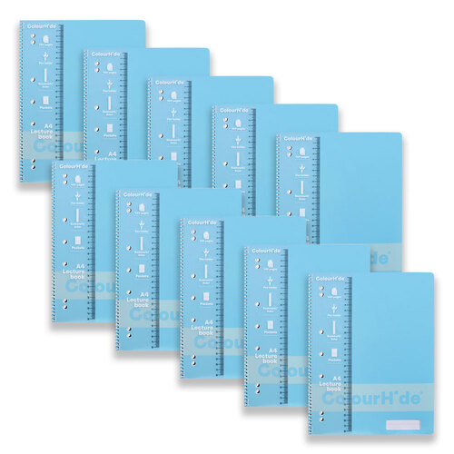 10PK Colourhide Lecture Book w/ Ruler A4 140-Pages Sky Blue