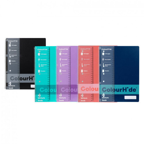 10PK Colourhide Lecture Book w/ Ruler A4 140-Pages Assorted