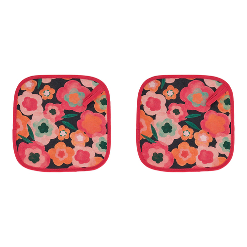 2PK Annabel Trends Linen Pot Holder Square 20x20cm - Midnight Blooms