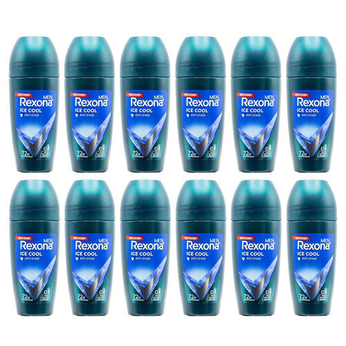 12PK Rexona Men Roll On Antiperspirant Deodorant Ice Cool 72H Protection 45ml