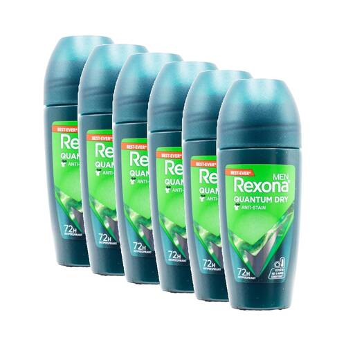 6PK Rexona Men Antiperspirant Deodorant Roll-On 72 Hr Protect Quantum Dry 45ml