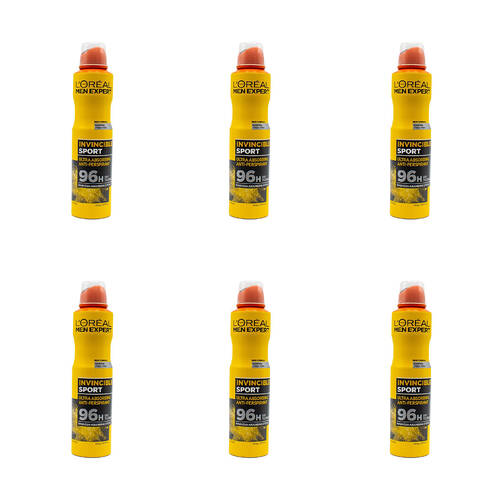 6PK Loreal 157g/250ml Antiperspirant Deodorant Invincible Sport