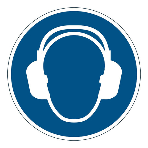 Durable 43cm Marking Sign Use Ear Protection - Blue/White