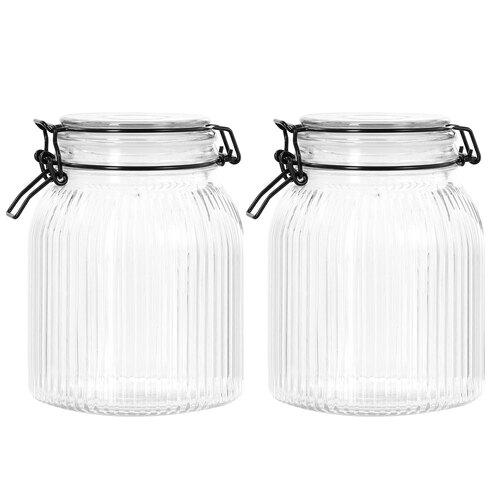 2PK Lemon & Lime Fido Stripe 1.4L/17.5cm Glass Clip Jar