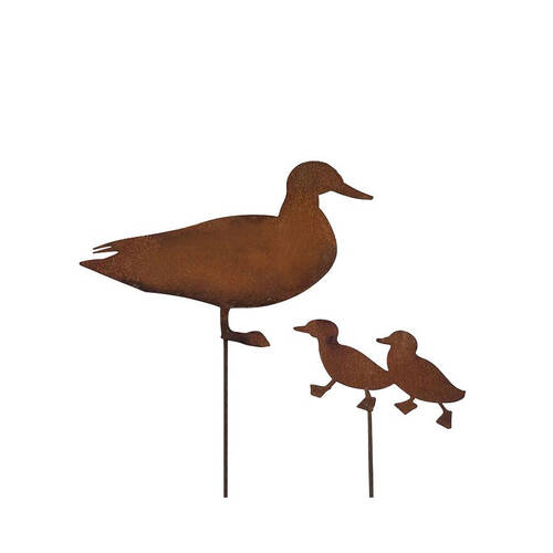 2pc A.FRESCO Metal Duck Silhouette Stakes Garden/Patio Decor - Rust