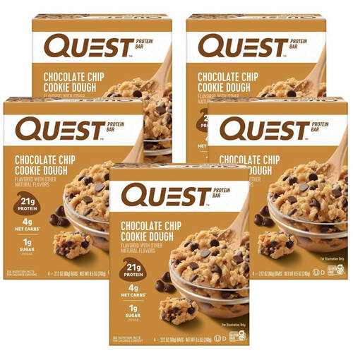 5x 4pc Quest Bar 240g Choc Chip Cookie Dough Protein Bar