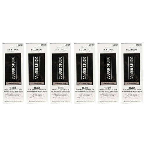 6PK Clairol Professional Permanent Hair Colour Cream 2/0 Midnight Black Dye