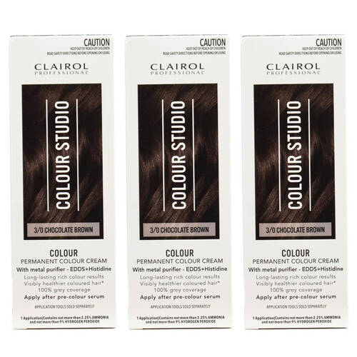 3PK Clairol Professional Permanent Hair Colour ream 3/0 Chocolate Brown Dye
