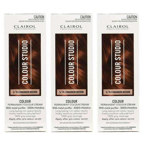 3PK Clairol Professional Permanent Hair Colour Cream 5/74 Cinnamon Brown Dye