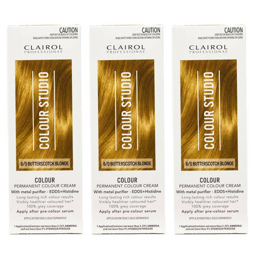3PK Clairol Professional Permanent Hair Colour Cream 8/0 Butterscotch Blonde