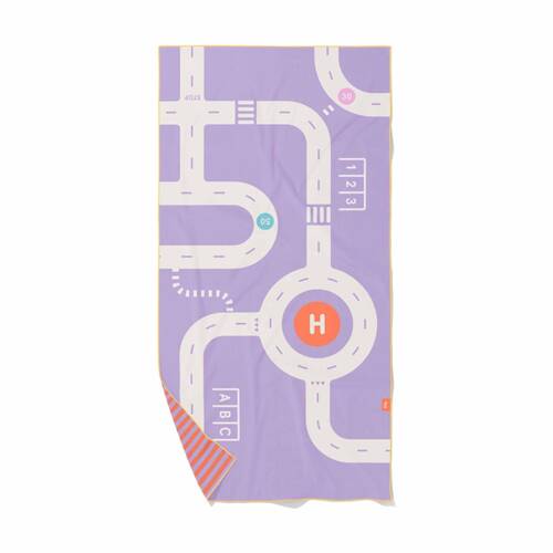 Quut Medium Microfibre Childrens Towel & Game in 1 Road Lavender 140x70cm