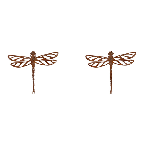 2x Dragonfly 30cm Wall Mounted Rust Metal Outdoor Ornament Decor Small