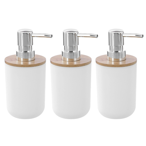 3PK Boxsweden Bano Soap Dispenser 330ml Bamboo Top 7.5 x 7.5 x 16cm White