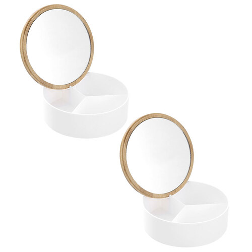 2PK Boxsweden Bano Round 14cm Organiser Box w/ Mirror Bamboo Top