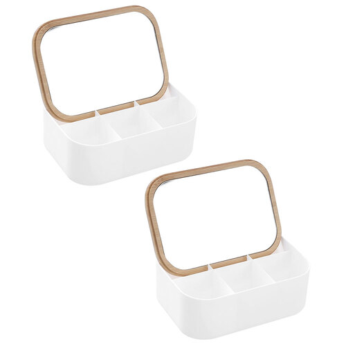 2PK Boxsweden Bano Rectangle 15.5cm Organiser Box w/ Mirror Bamboo Top 
