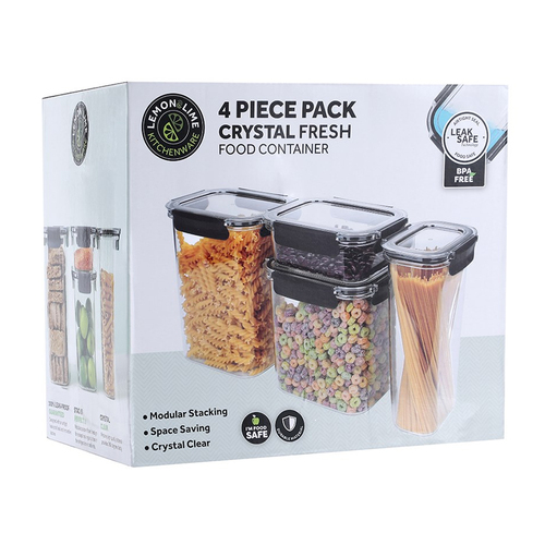 4pc Lemon And Lime 950ml/1.7/2.85/3.7L Crystal Fresh Food Container Set