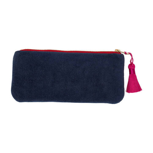 Annabel Trends Velvet Makeup Pouch Travel Organiser 20.5cm Sapphire Blue