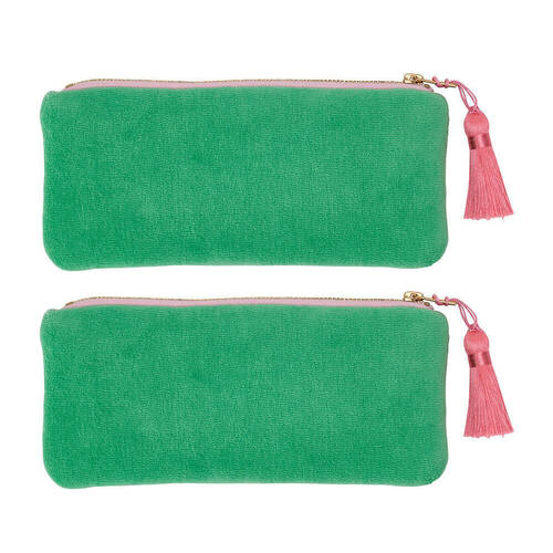 2PK Annabel Trends Velvet Makeup Pouch Travel Organiser 20.5cm Meadow Green