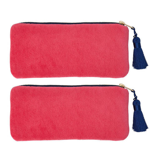 2PK Annabel Trends Velvet Makeup Pouch Travel Organiser 20.5cm Pink Crush