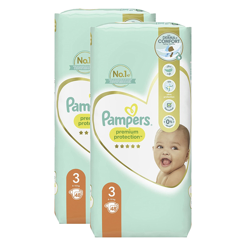 2x 48pc Pampers Premium Protection Nappies Size 3 6-10kg