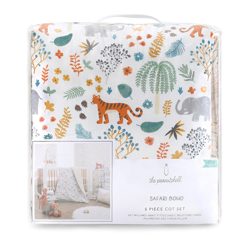 5pc The Peanutshell Safari Boho Cotton Cot Bedding Sheet Set
