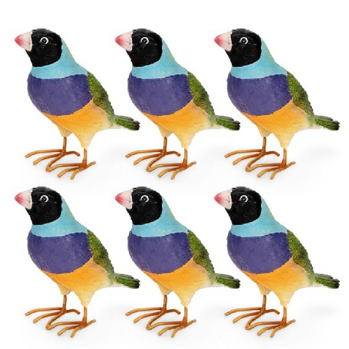 6x Gouldian Finches 8cm Polyresin Small w/ Metal Feet Outdoor Decor - Assorted