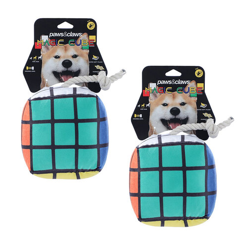 2x Paws & Claws 16cm Magic Cube Plush Pet Dog Toy w/ Rope - Large