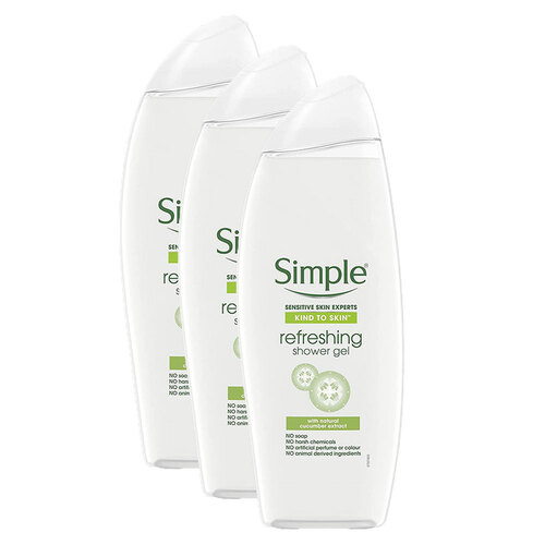 3PK Simple 500ml Refreshing Shower Gel With Natural Cucumber Extract