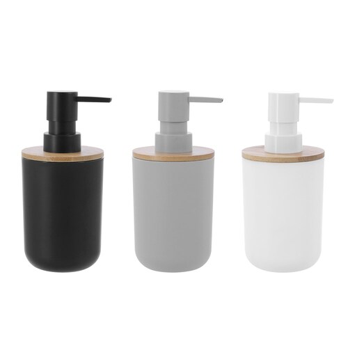 3PK Boxsweden Bano Soap Dispenser 330ml Bamboo Top 7.5 x 7.5 x 16cm Assorted
