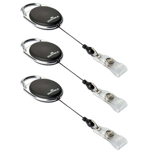 3x Durable 80cm Name Badge/ID Holder Reel Style - Black