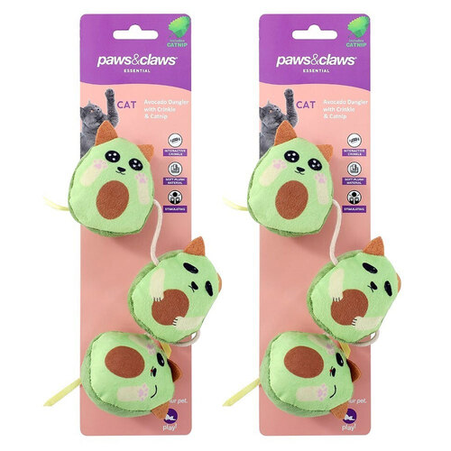 2PK Paws & Claws Pet/Cat 27cm Plush Avocado Dangler Toy w/ Crinkle/Catnip