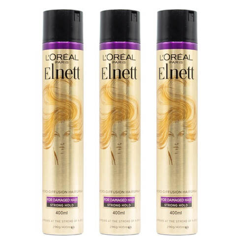 3PK Loreal Paris 296g/400ml Hairspray For Damaged Hair Strong Hold