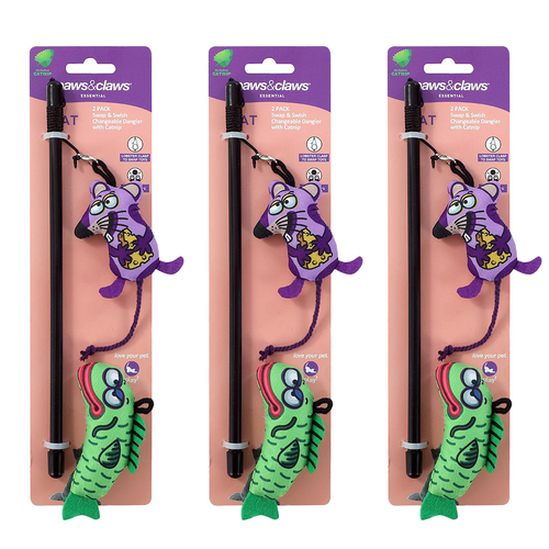 3x Paws & Claws Swap/Swish Changeable Dangler w/ 25.5cm Mouse/Fish