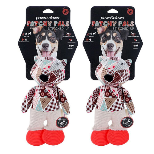 2PK Paws & Claws Patchy Pals Stitched Up Animals Plush Fox Pet Dog Toy 23x13x8cm