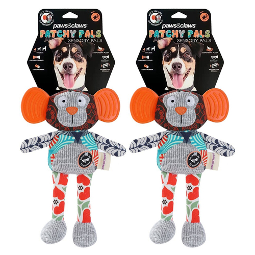 2PK Paws & Claws 28x16.5x5cm Patchy Pals Sensory Monkey Dog/Pet Toy