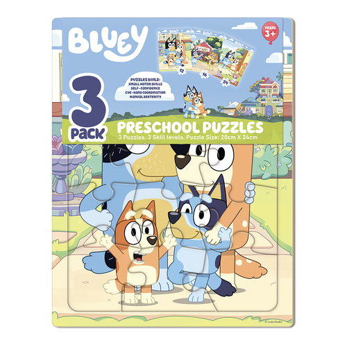 3pk Crown Bluey Frame Tray Kids/Children's Preschool Puzzle Set 20x24cm 3y+