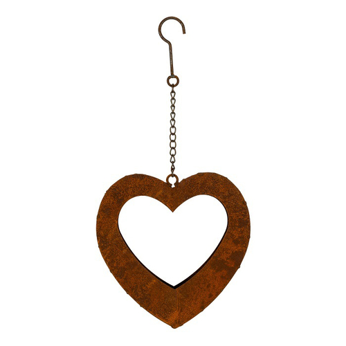 Hanging Rust Metal 28cm Heart Planter Garden Decor - Brown