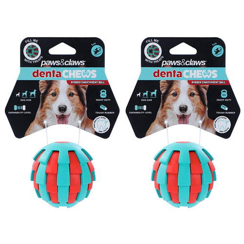 2PK Paws And Claws 6.7x6.5x6.5cm Denta Chews Rubber Enrichment Ball Dog/Pet Toy