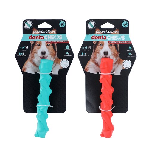 2PK Paws And Claws 26.7x5x5cm Denta Chews Twisted Bamboo Stick Dog/Pet Toy