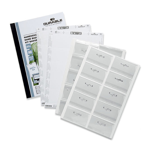 20PK Durable 5.4x9cm Name Badge Pin & Printable Insert Pack