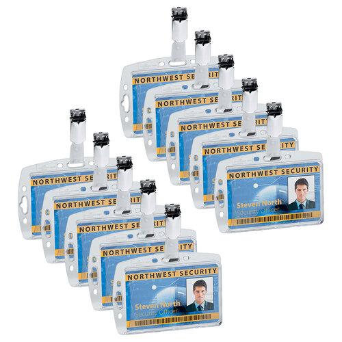 10PK Durable 5x8cm Acrylic Card/Pass Holder w/ Clip - Clear